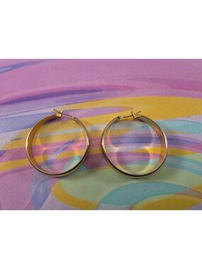 Monet Gold Tone Hoop Earrings Dangle Pierced Diameter 35mm Vintage